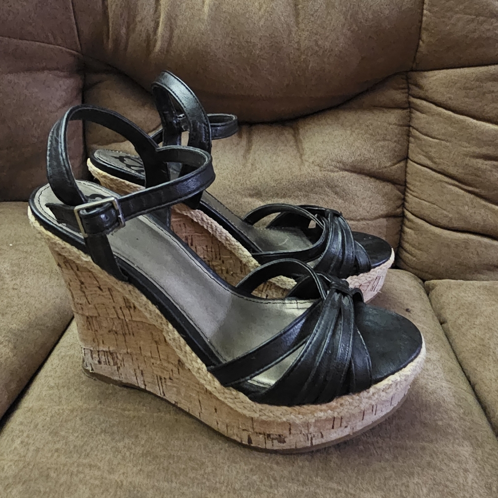 Fergalicious By Fergie Black Wedge Sandals Size 6.5